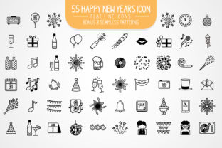 55 Happy New Year Flat Line Icons