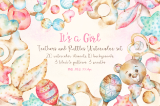 Baby Girl Teethers and Rattles Watercolor Clipart: A Versatile, High-Quality Design Resource for Creative Professionals