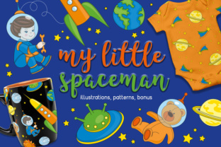 LITTLE SPACEMAN Vector Illustration Seamless Pattern Set