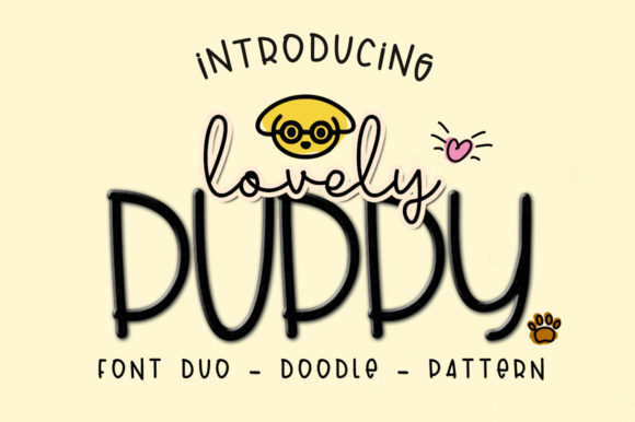 Lovely Puppy Duo: Playful Handwritten Fonts & Doodles