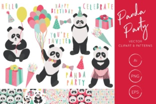 Panda Party Clipart and Digital Pattern Set