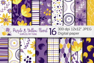 Purple Yellow Floral Seamless Patterns