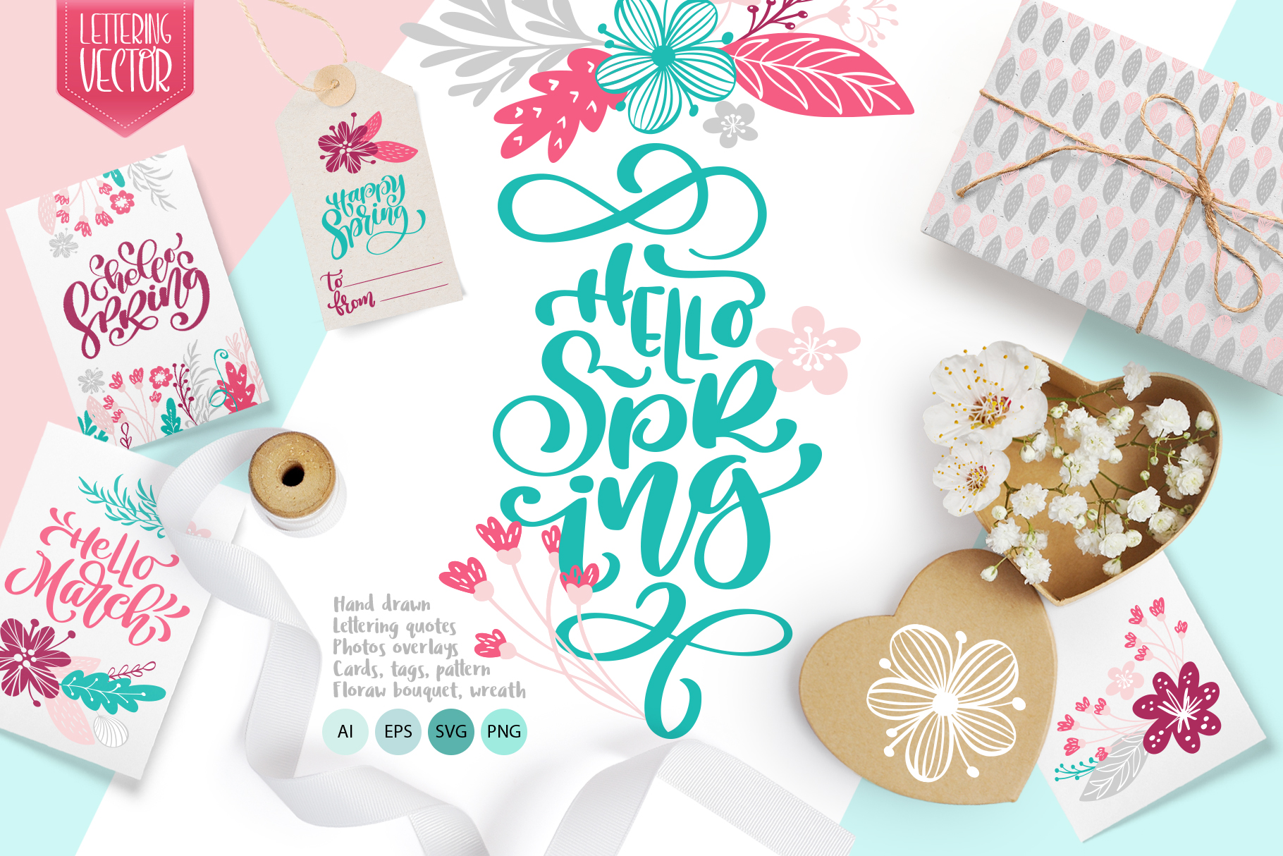 Spring Vector Lettering Floral Greeting Card